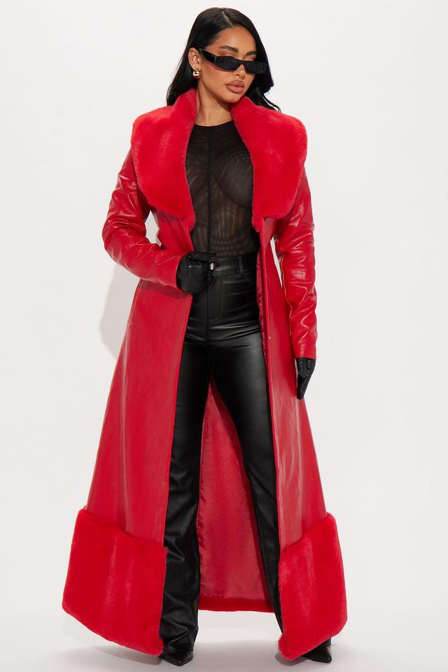 Power Trip Faux Leather Trench - Red Product Image