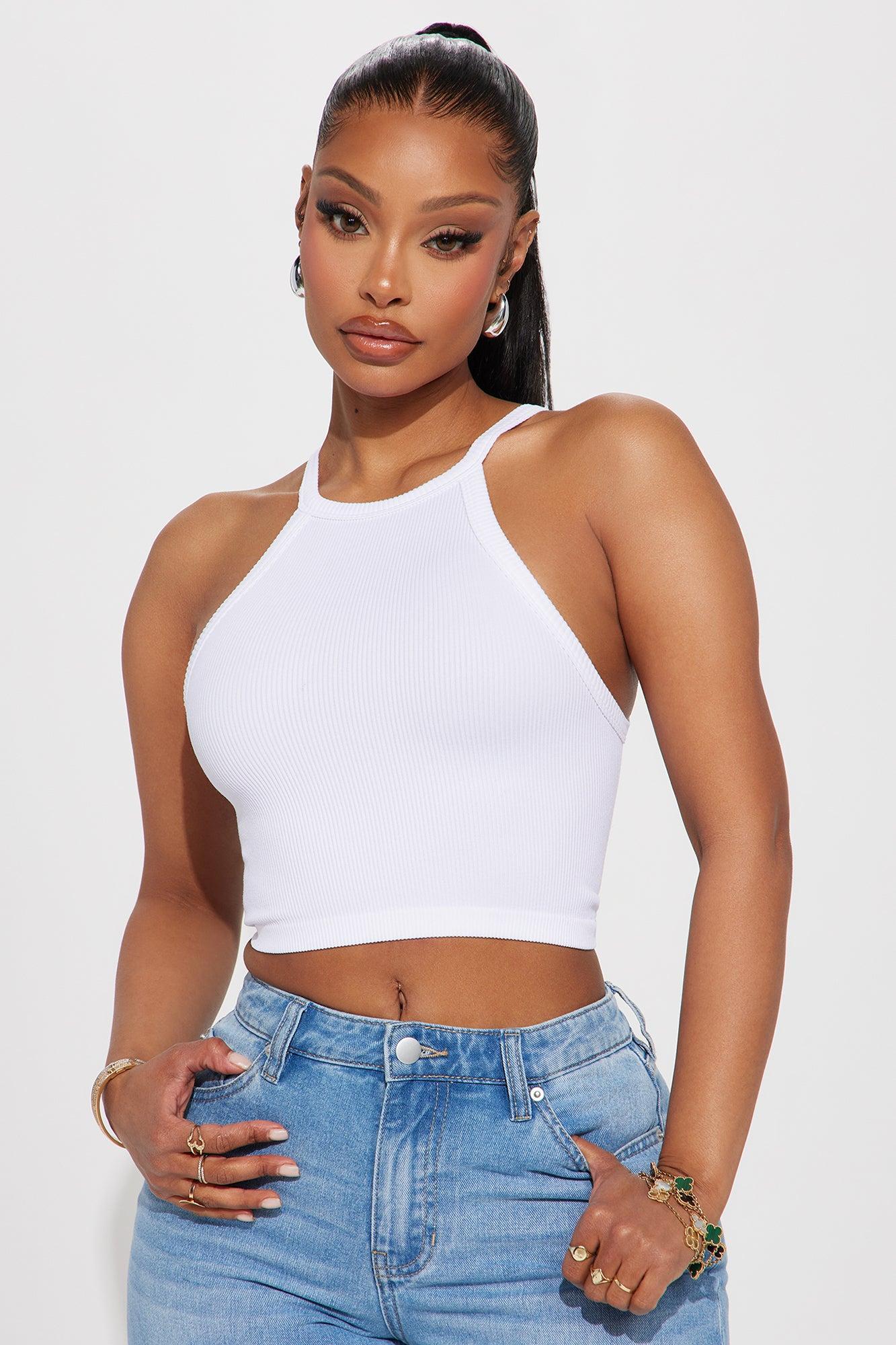 Naomi Ribbed Seamless Tank - White Product Image