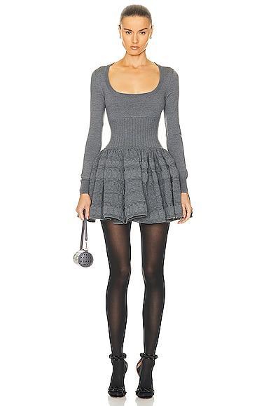 ALAÏA - Knit Wool-Blend Mini Dress - GreyModa Operandi Product Image