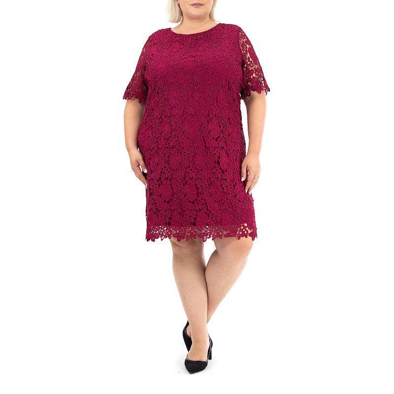 Plus Size Nina Leonard Lace Sheath Dress, Womens Blue Product Image