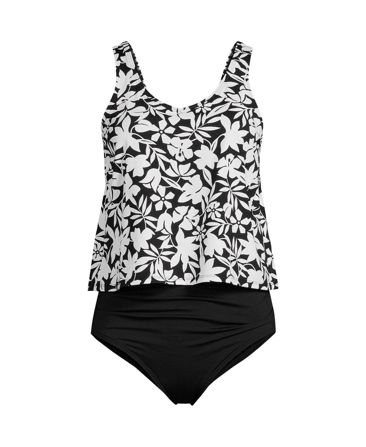 Womens Lands End D-Cup Chlorine Resistant V-neck One Piece Faux-kini Swimsuit Black Product Image