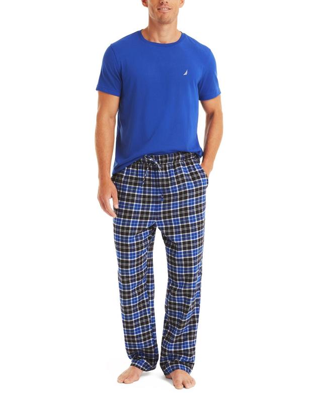 Nautica Mens Plaid Pajama Pants & Solid Pajama T-Shirt Set Product Image