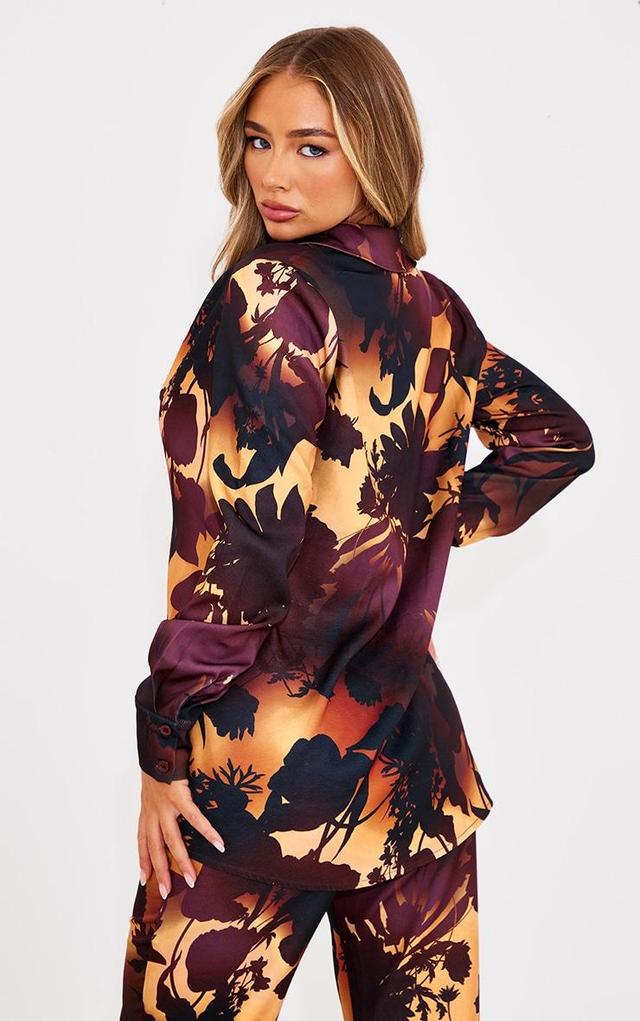 Brown Oversized Floral Ombre Print Shirt Product Image