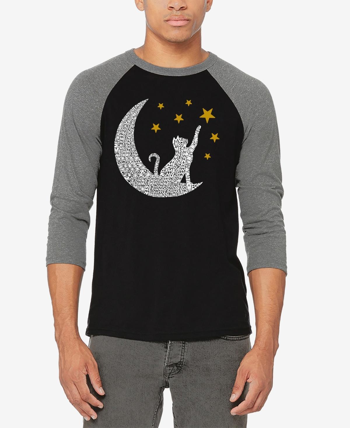 La Pop Art Cat Moon - Mens Raglan Baseball Word Art T-Shirt Product Image