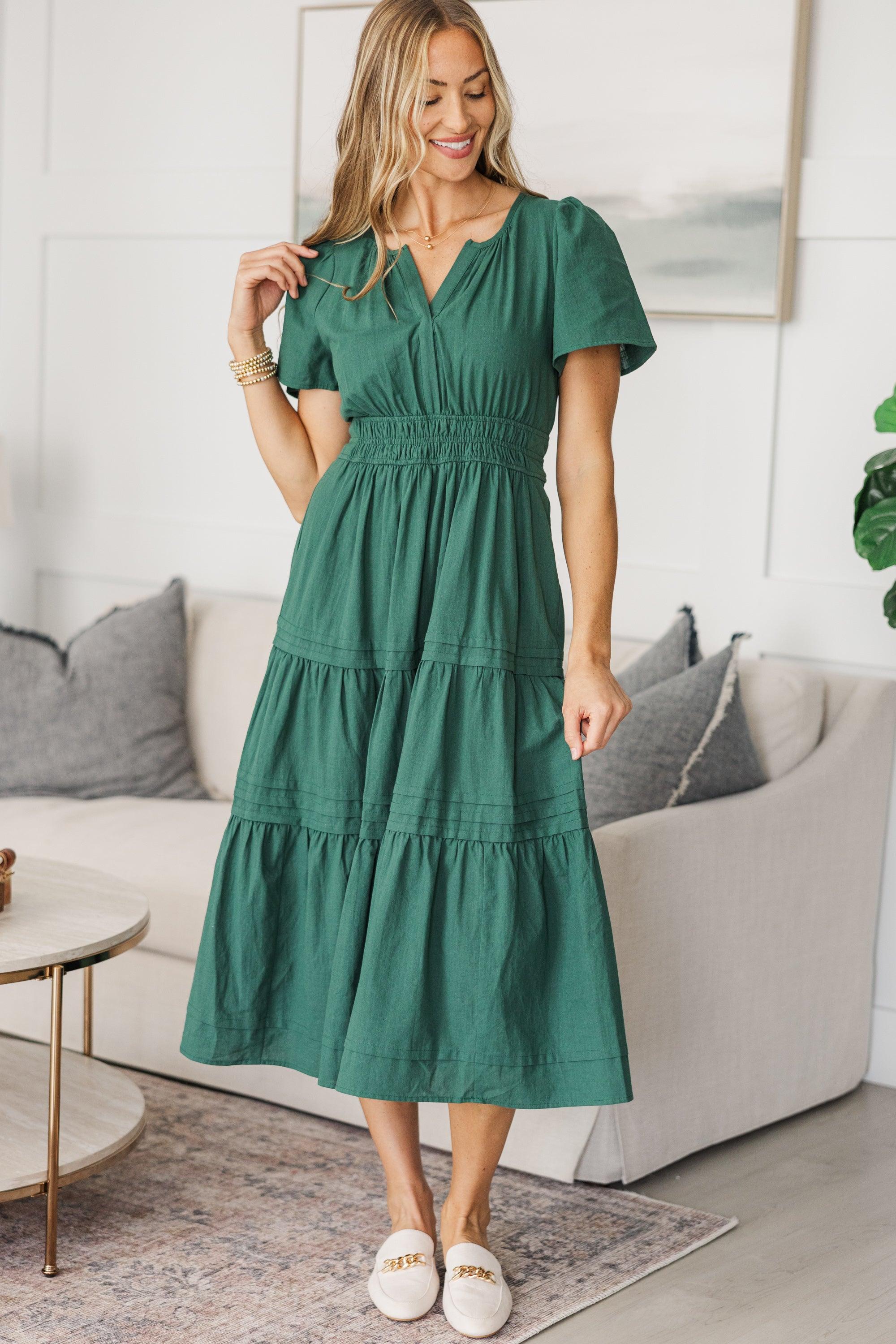 NURSING COLLECTION: It's In The Air Emerald Green Tiered Midi Dress Female Product Image