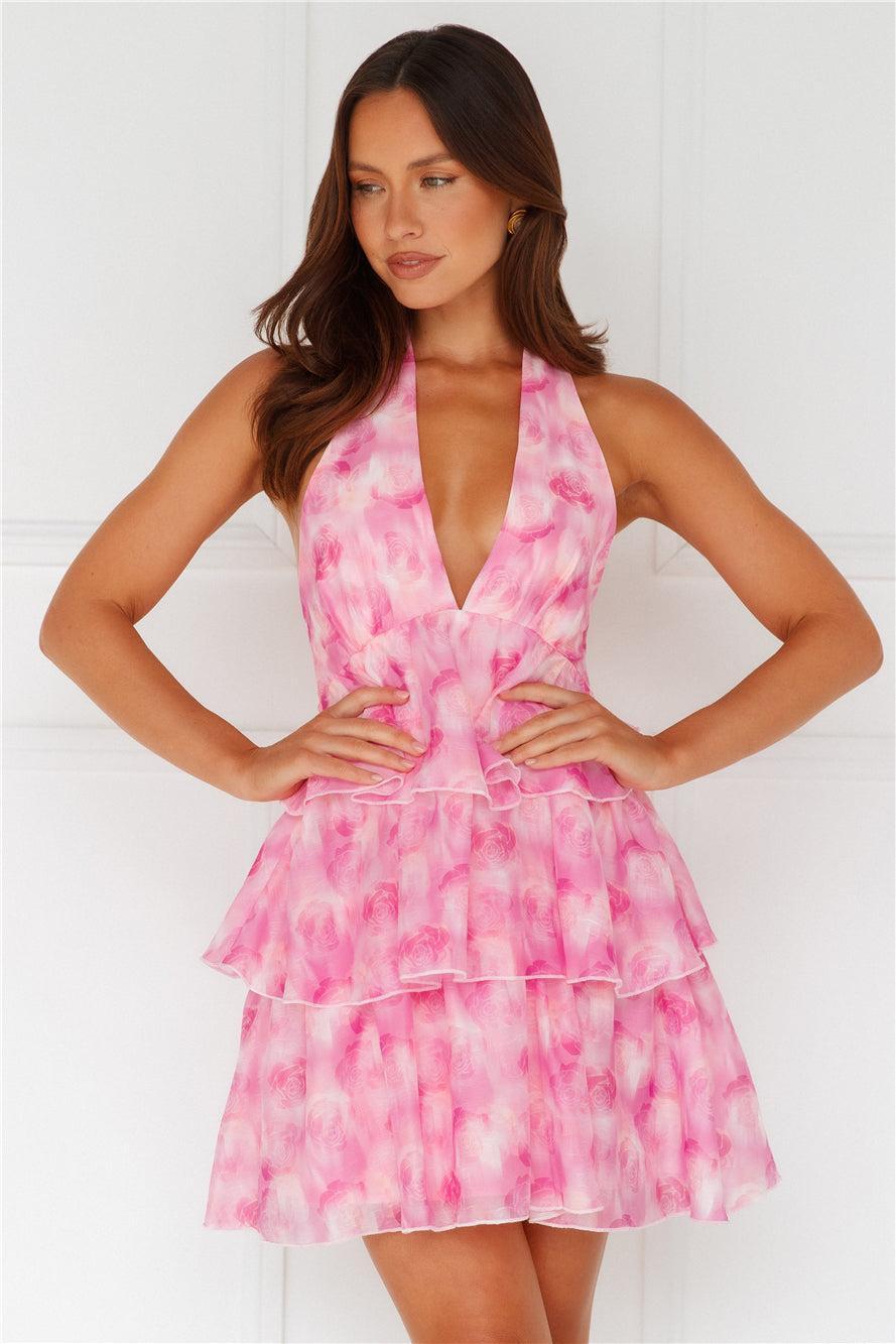 Cassandra Halter Mini Dress Pink Product Image