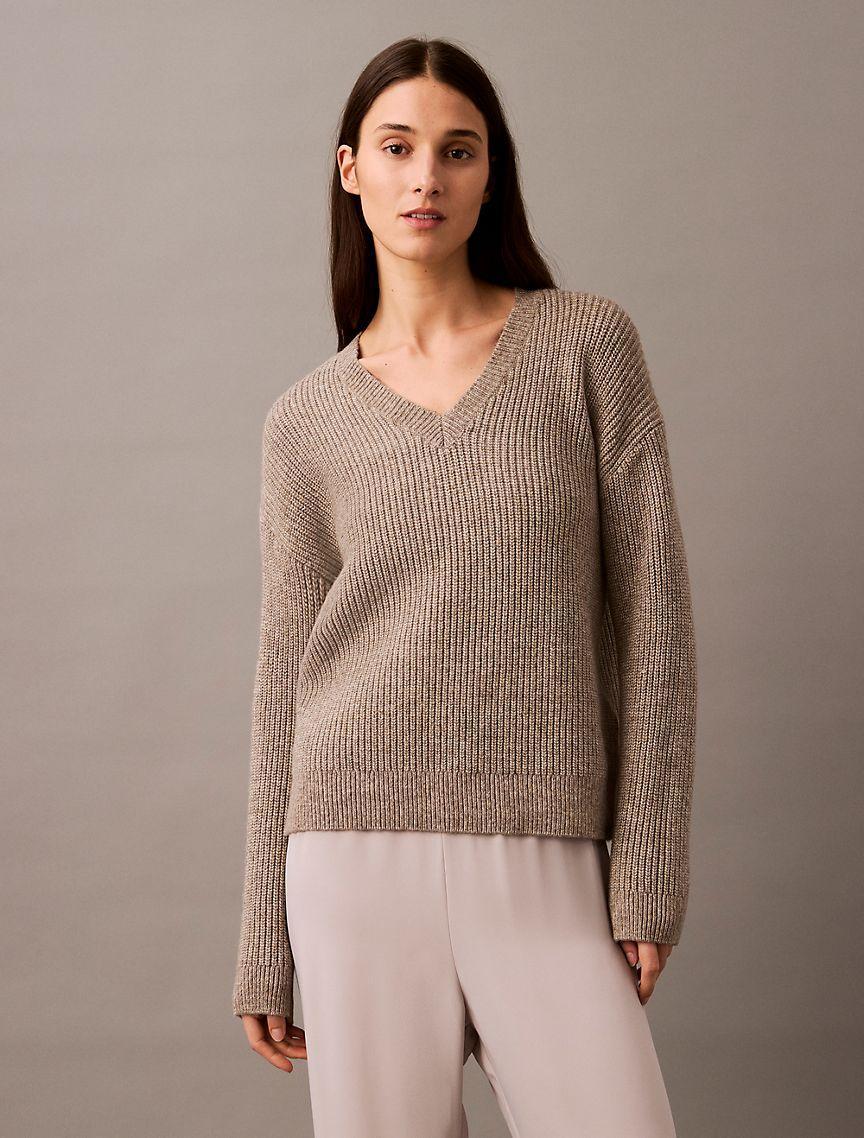 Ribbed Knit V-Neck Sweater Product Image