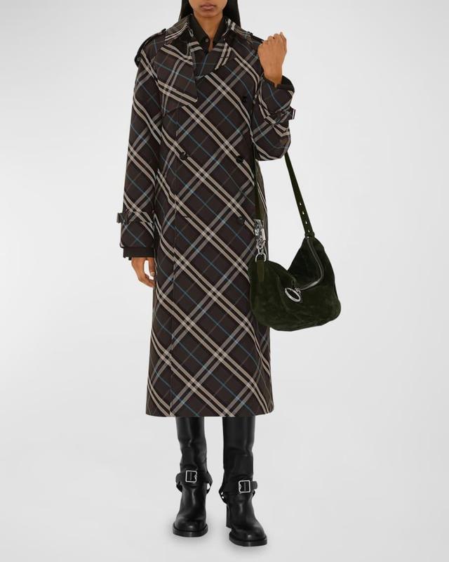 Snug Check-Print Long Trench Coat Product Image