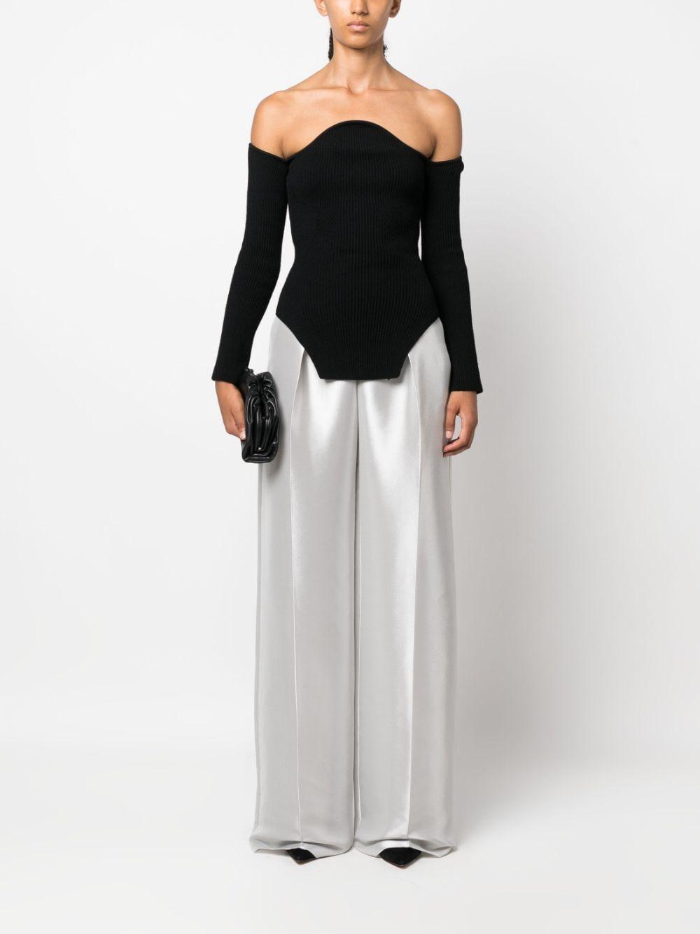 High-waisted Silk-blend Trousers In Grey Product Image