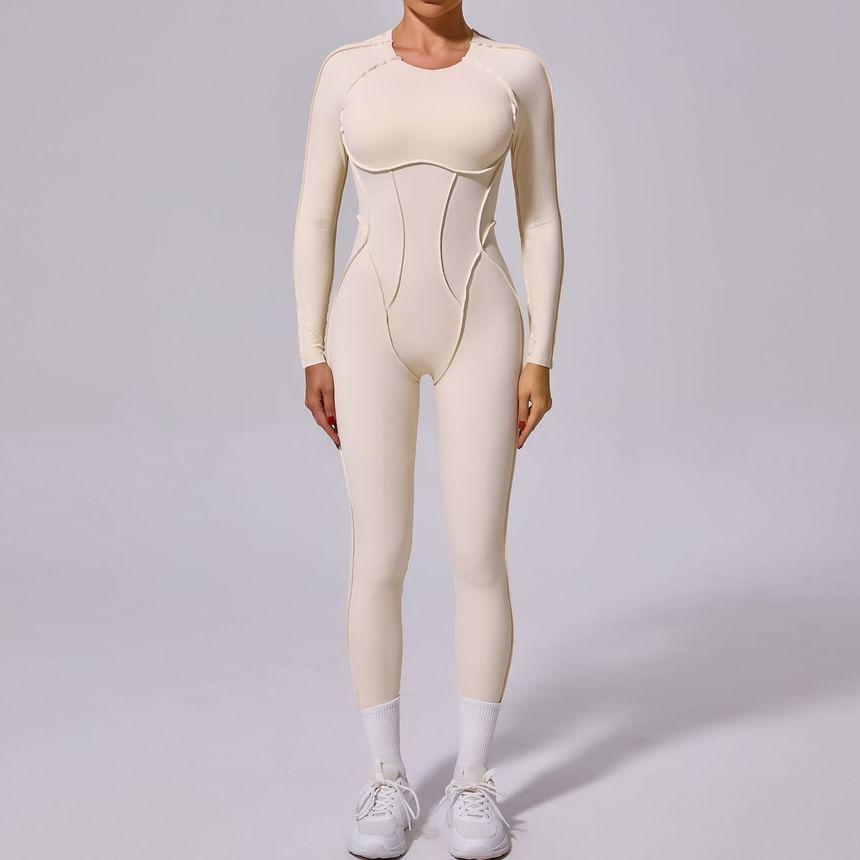 Long-Sleeve Plain Inside Out Seam Sports Jumpsuit Product Image