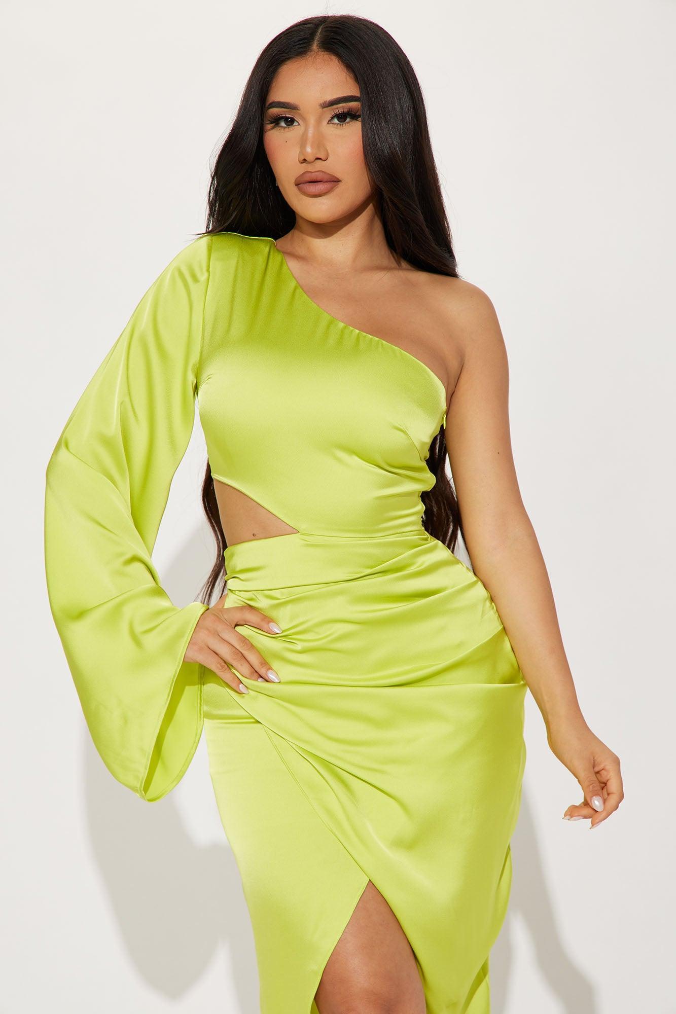 Alison Satin Midi Dress - Lime Product Image