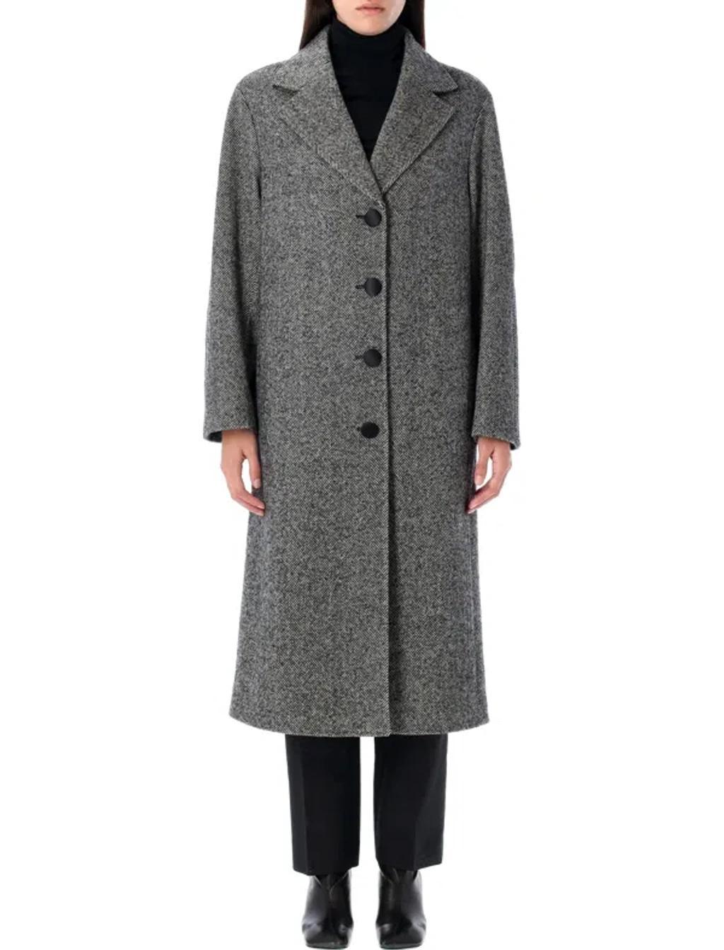 DOLCE & GABBANA Melange Wool Herringbone Coat In Black Product Image