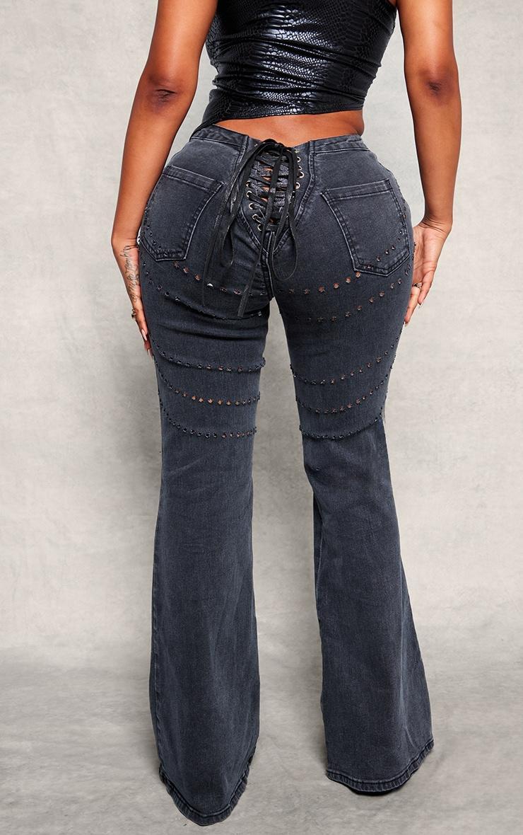 Shape Black Denim Lace Up Back Flare Jeans Product Image