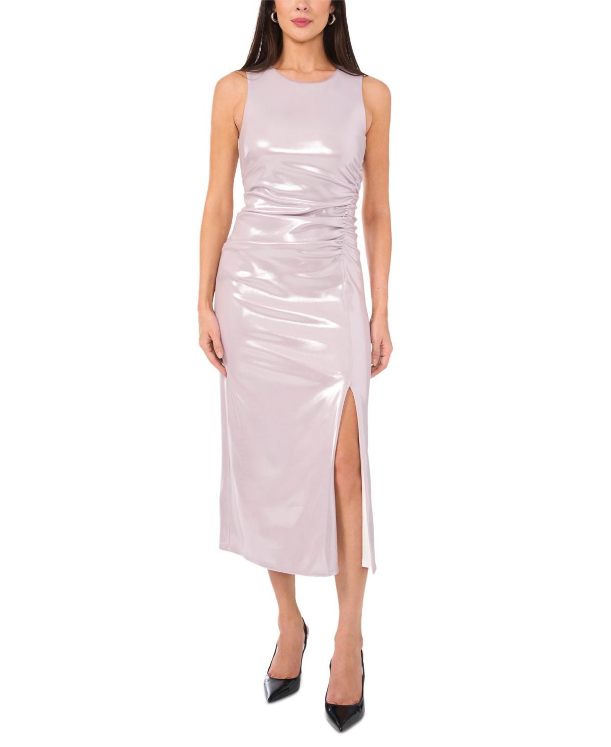 1.state Womens Asymmetric Ruched Metallic Midi Dress Product Image