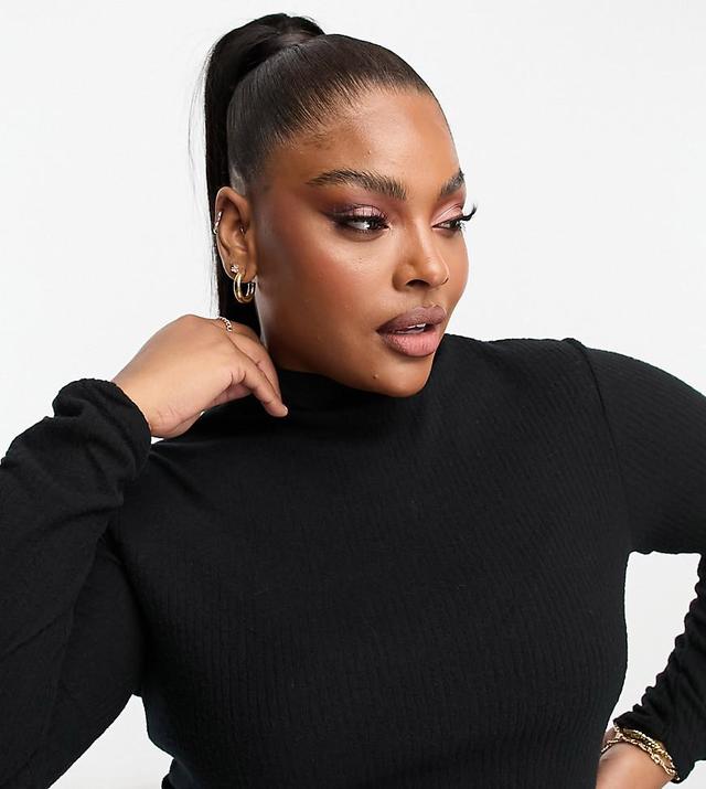 River Island Plus turtle neck long sleeve top in black Product Image