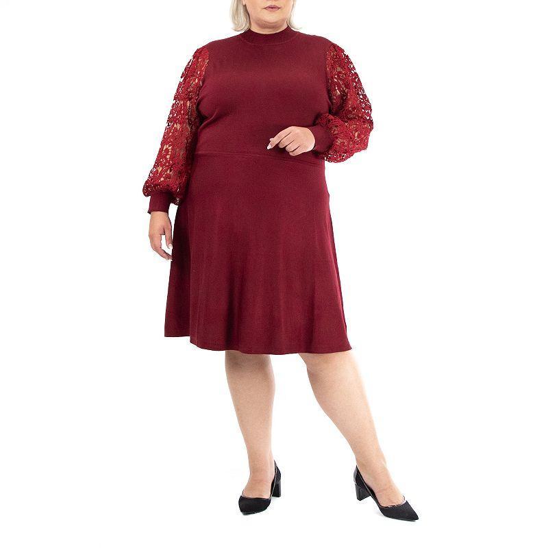 Plus Size Nina Leonard Mockneck Sweater Dress, Womens Dark Red Product Image