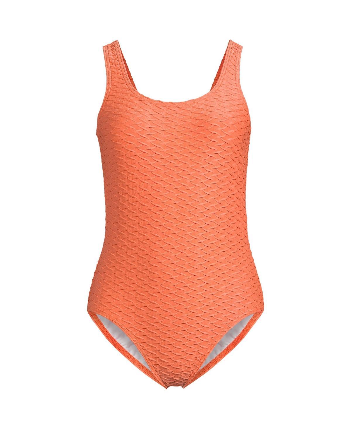 Lands End Womens Chlorine Resistant Texture High Leg Soft Cup Tugless Sporty One Piece Swimsuit Product Image