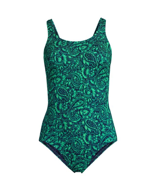 Womens Lands End Tugless Sporty UPF 50 One-Piece Swimsuit Dark Blue Product Image