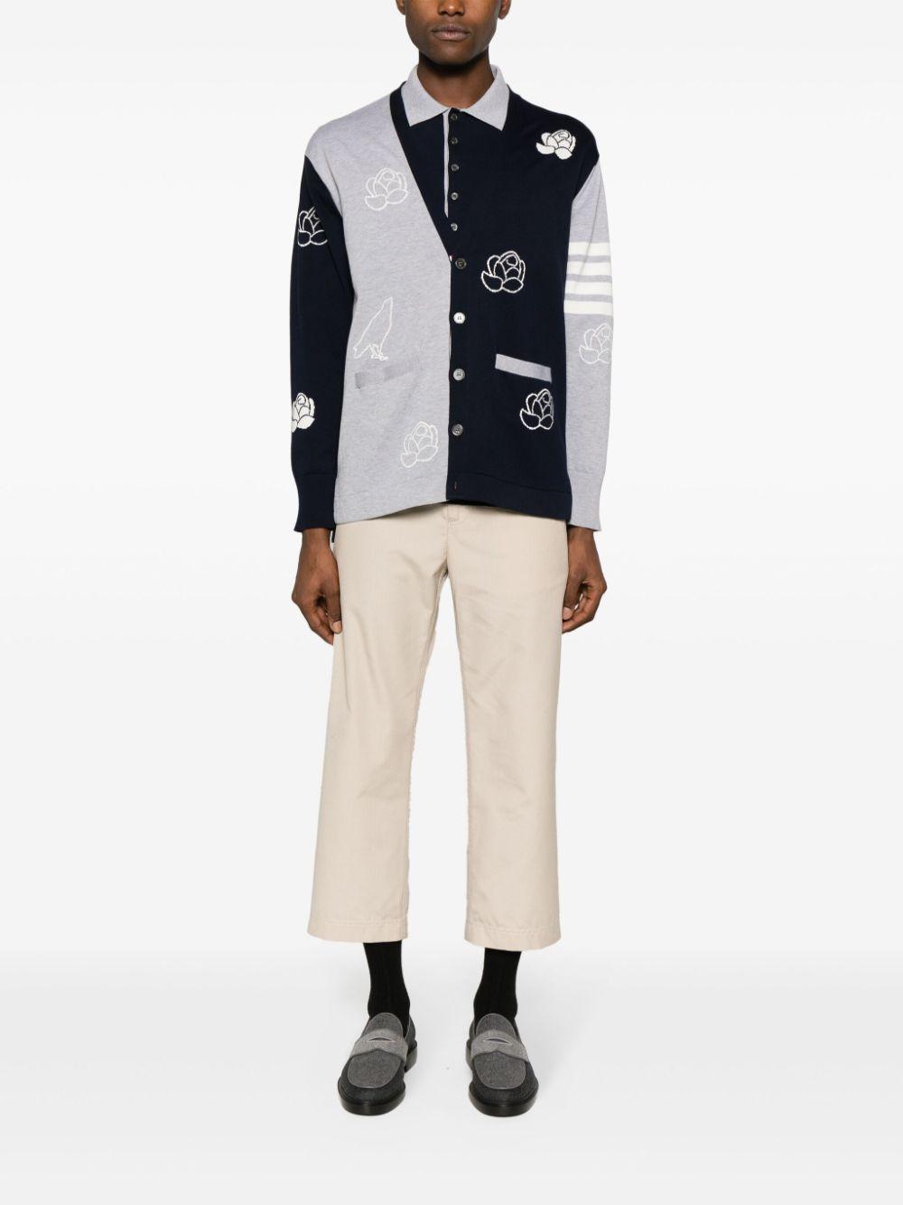 THOM BROWNE 4-bar Intarsia Cardigan In Blue Product Image