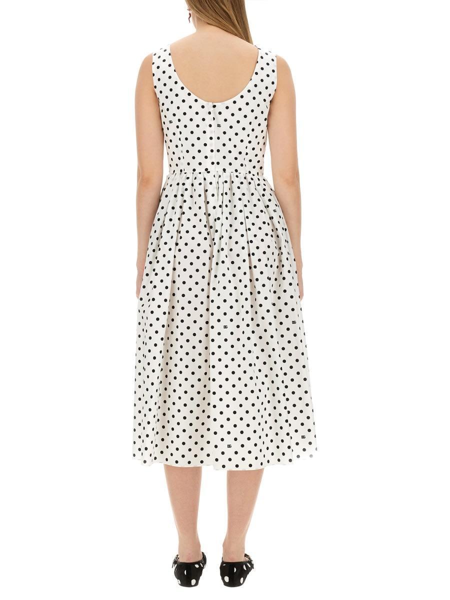 DOLCE & GABBANA Polka-dot Cotton Midi Dress In White,black Product Image