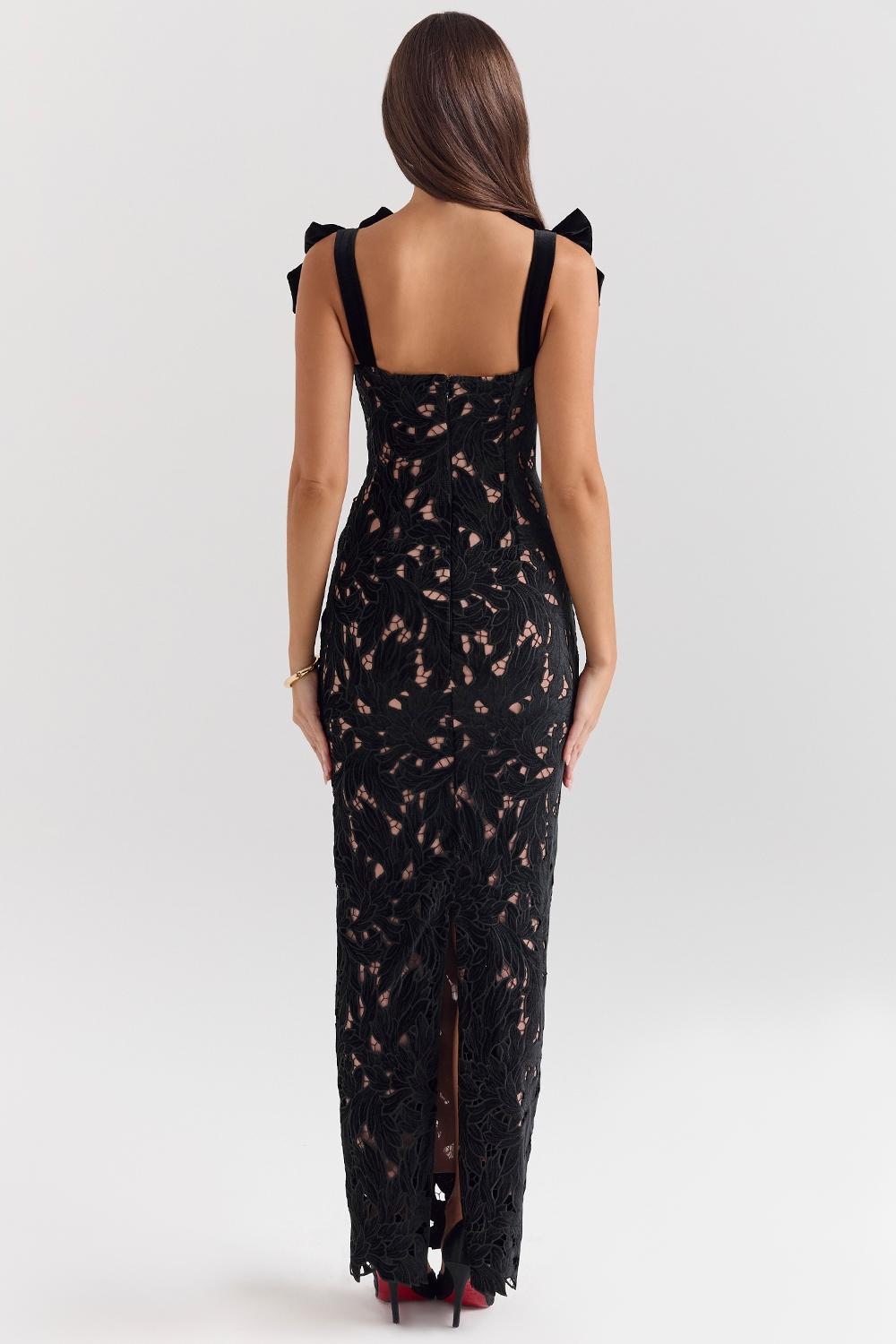 Tiff Black Velvet Lace Maxi Dress Product Image