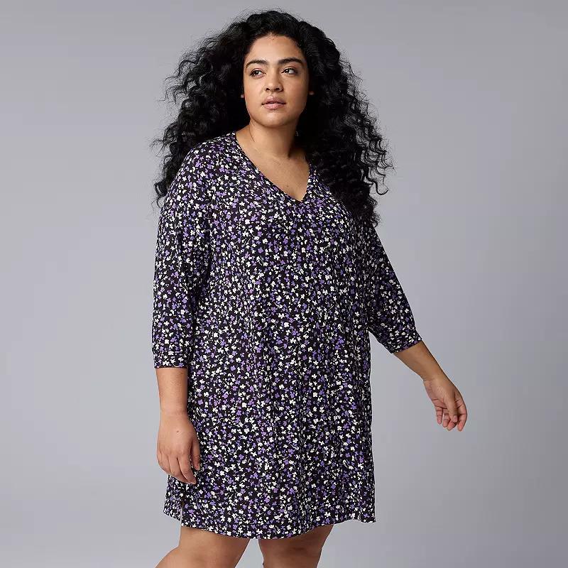 Plus Size Simply Vera Vera Wang 3/4 Sleeve Sleepshirt, Womens Product Image