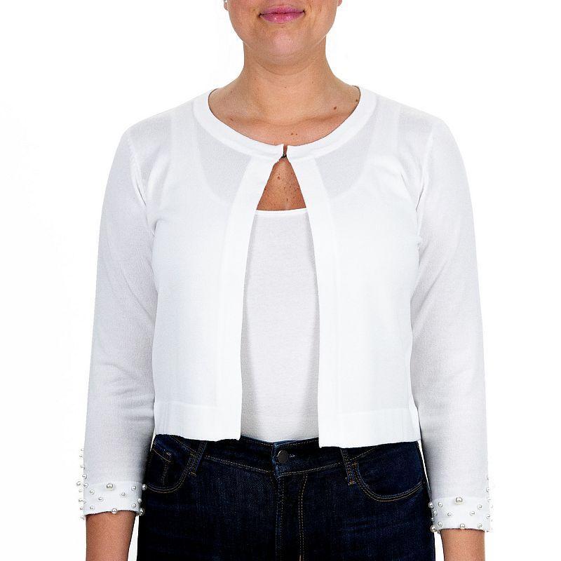 Womens Nina Leonard Simulated-Pearl Trim Bolero Product Image