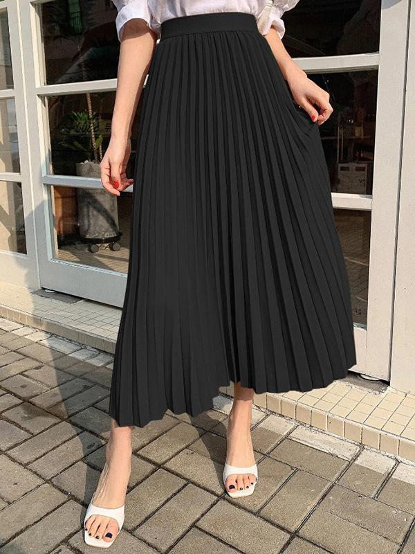 A-Line High Waisted Pleated Solid Color Skirts Bottoms Product Image