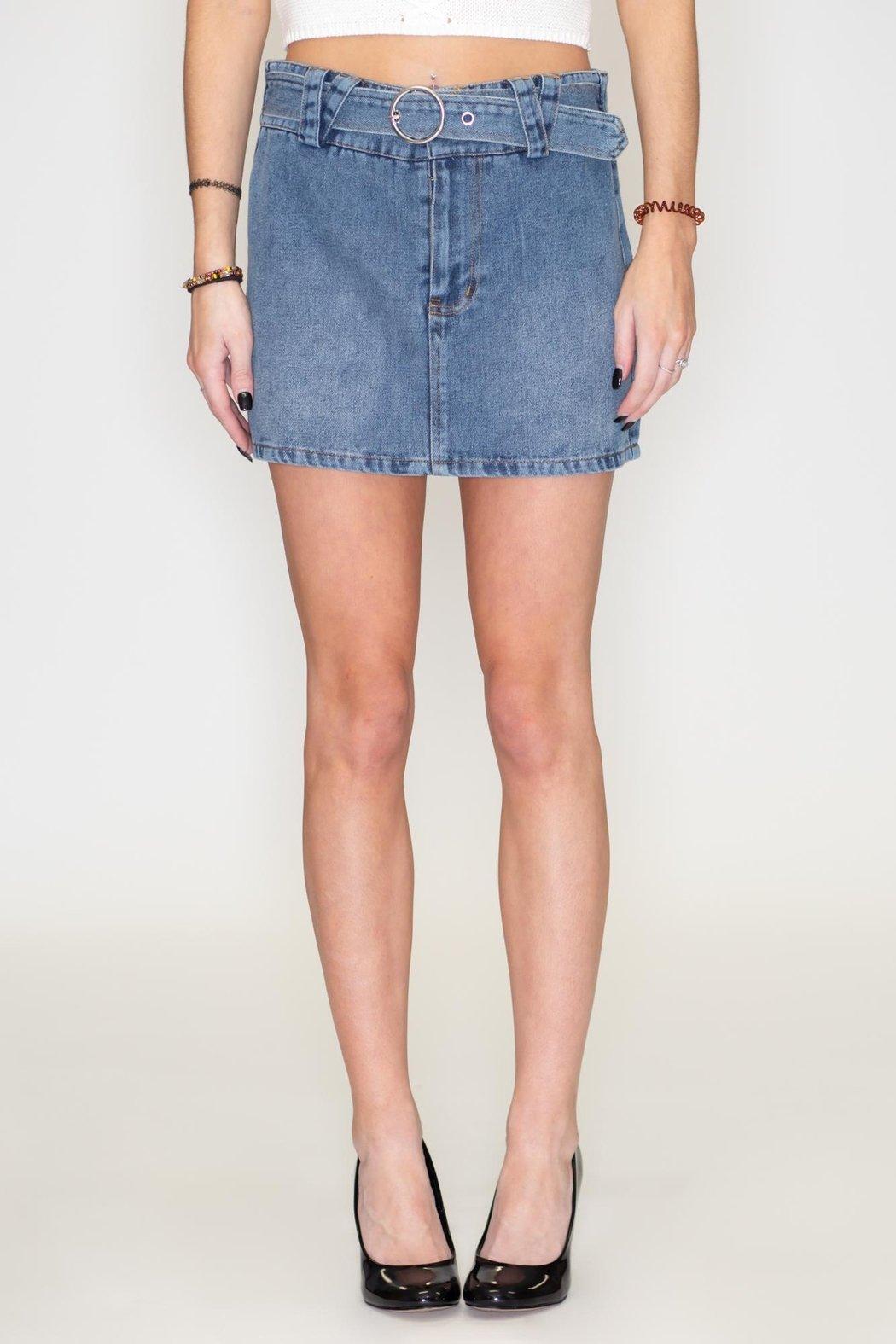 Belted Denim Skirt Product Image