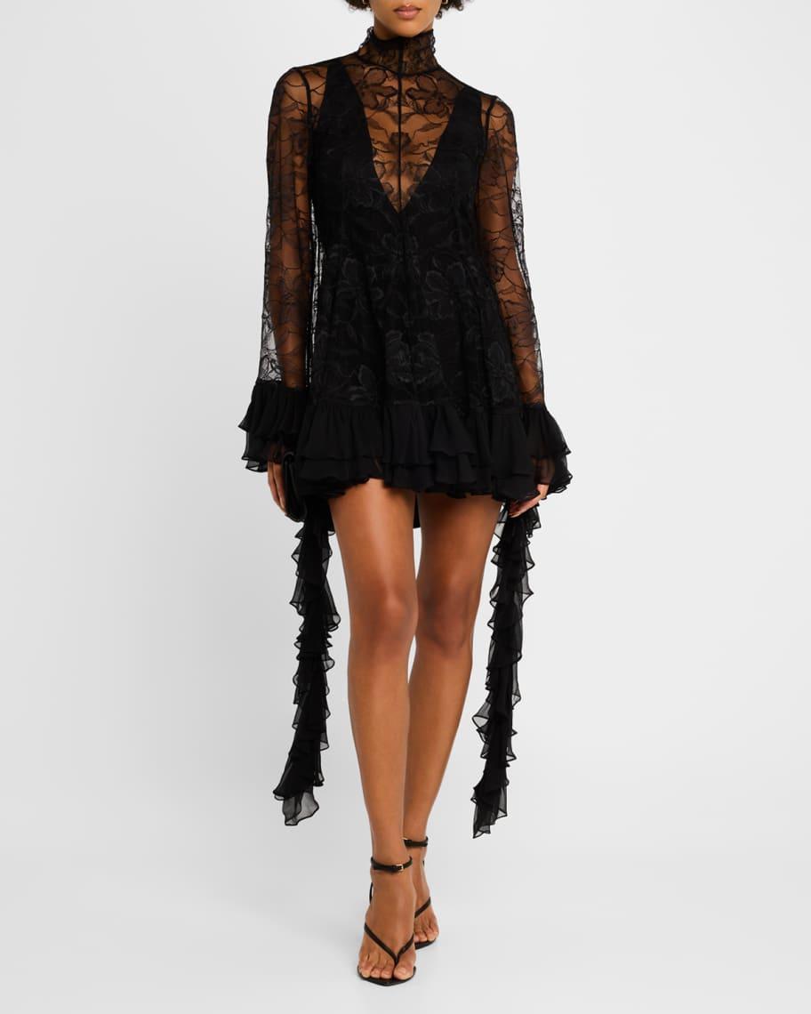 Aliya Long-Sleeve Ruffle Lace Mini Dress Product Image