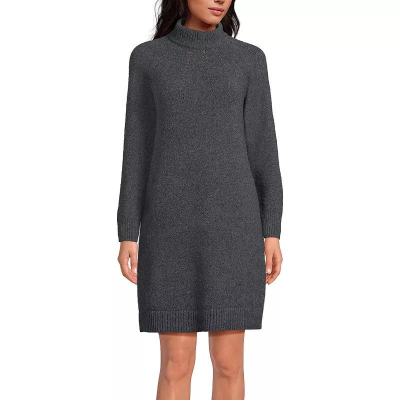 Womens Lands End Boucle Long Sleeve Mock Neck Sweater Dress Vicuna Grey Product Image