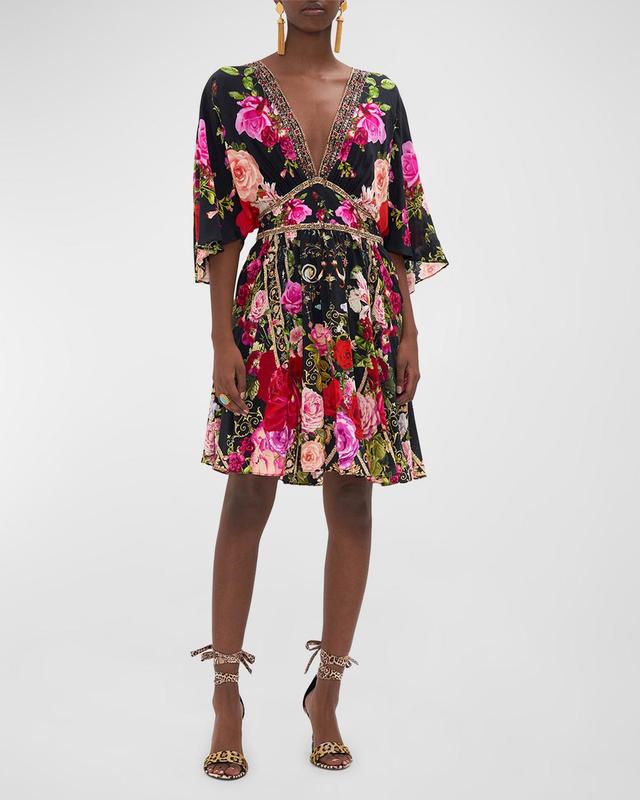 Womens Embellished Floral Silk Minidress Product Image