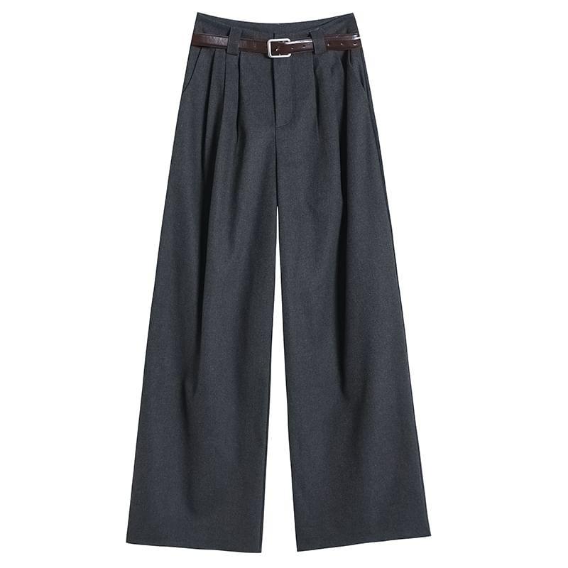 High Rise Plain Wide Leg Suit Pants Product Image