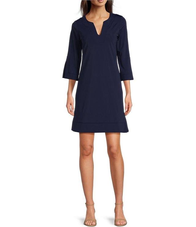 Jude Connally Megan Side Slit Short Sleeve Split Round Neck Shift Dress Product Image