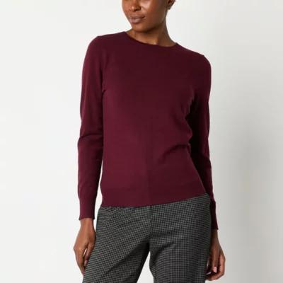 Worthington Womens Crew Neck Long Sleeve Pullover Sweater Product Image