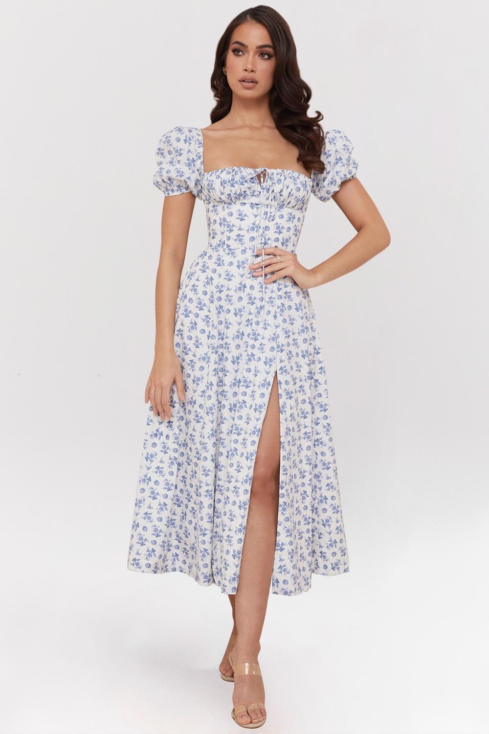 Tallulah Blue White Floral Midi Dress Product Image