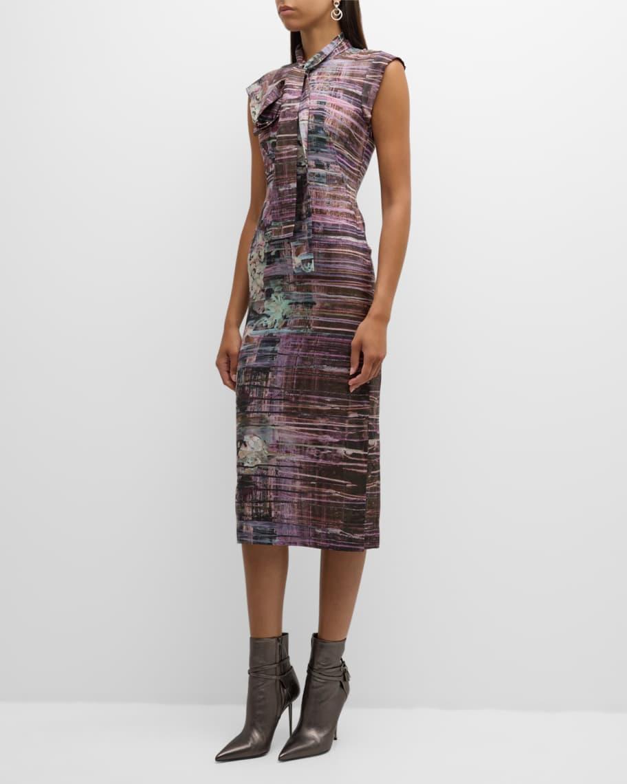 Printed Habotai Silk Sleeveless Midi Dress Product Image