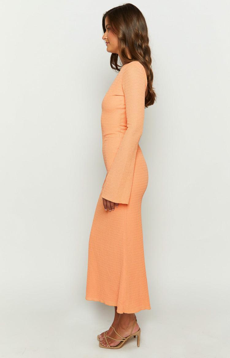 Looking For Love Orange Long Sleeve Midi Dress Product Image