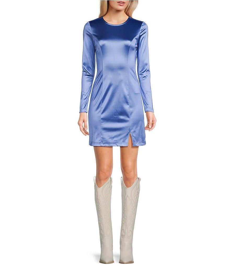 GB Stretch Satin Long Sleeve Mini Dress Product Image