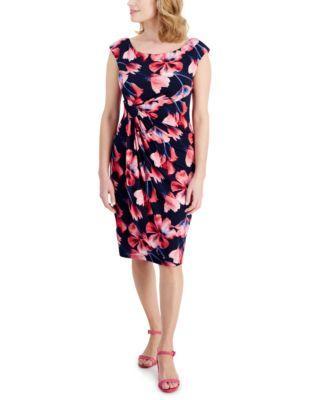 Petite Printed Side-Gathered Sheath Dress  Product Image