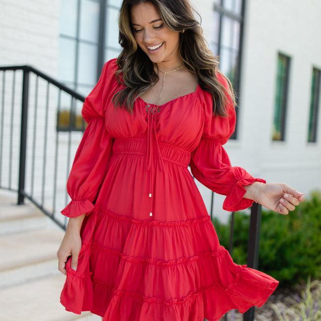 In Full Swing Red Ruffle Detail Mini Dress Product Image