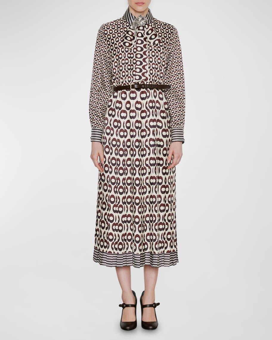 Ellipse-Print Neck-Tie Midi Shirtdress Product Image