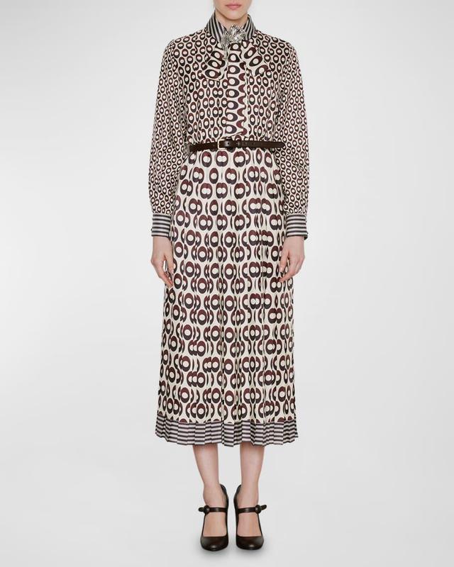 Ellipse-Print Neck-Tie Midi Shirtdress Product Image