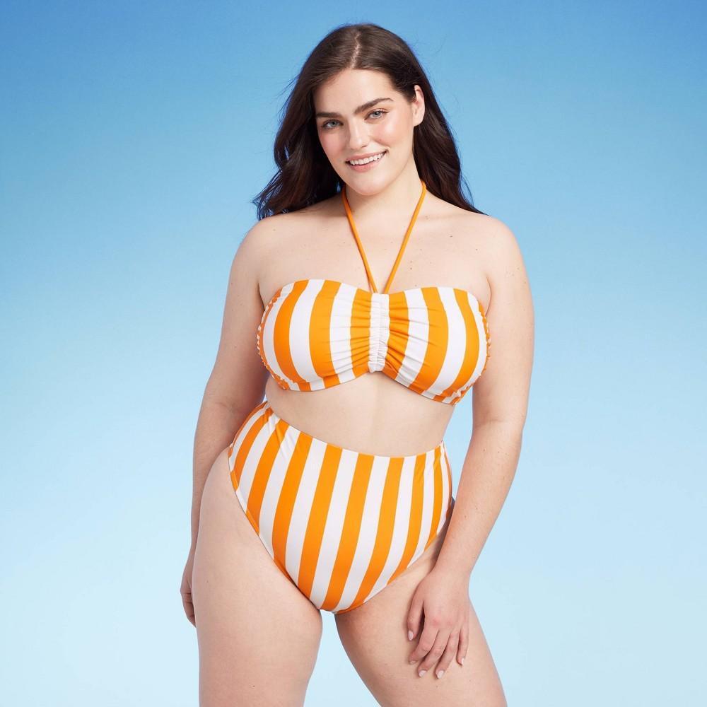 Womens Shirred Front Halter Bandeau Bikini Top - Shade & Shore Orange Striped X Product Image