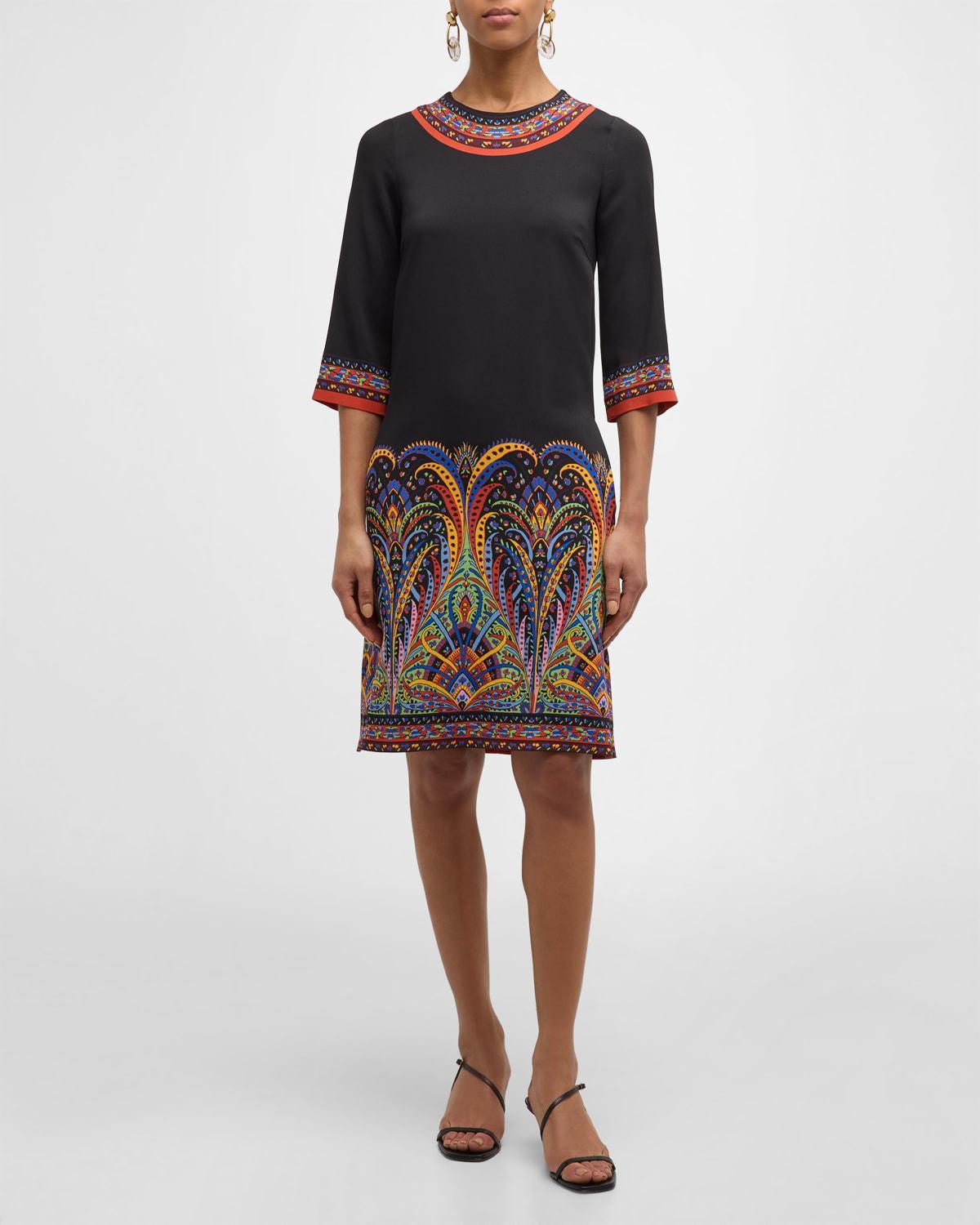 Kaleidoscope Short-Sleeve Silk Sheath Dress Product Image