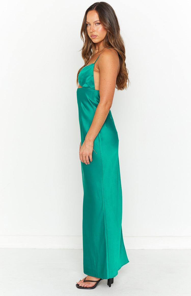 Hermitude Emerald Satin Maxi Formal Dress Product Image