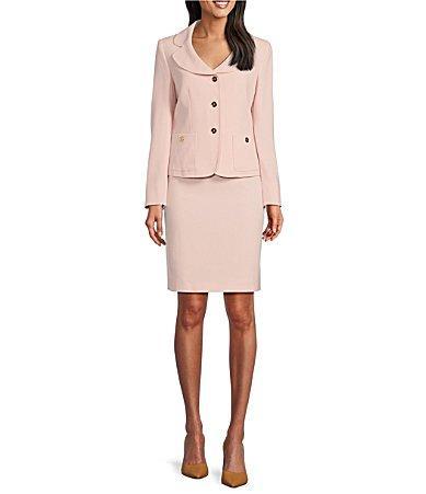 Nipon Boutique Textured Crepe Notch Lapel Patch Pocket Button Front Jacket Skirt Set Product Image