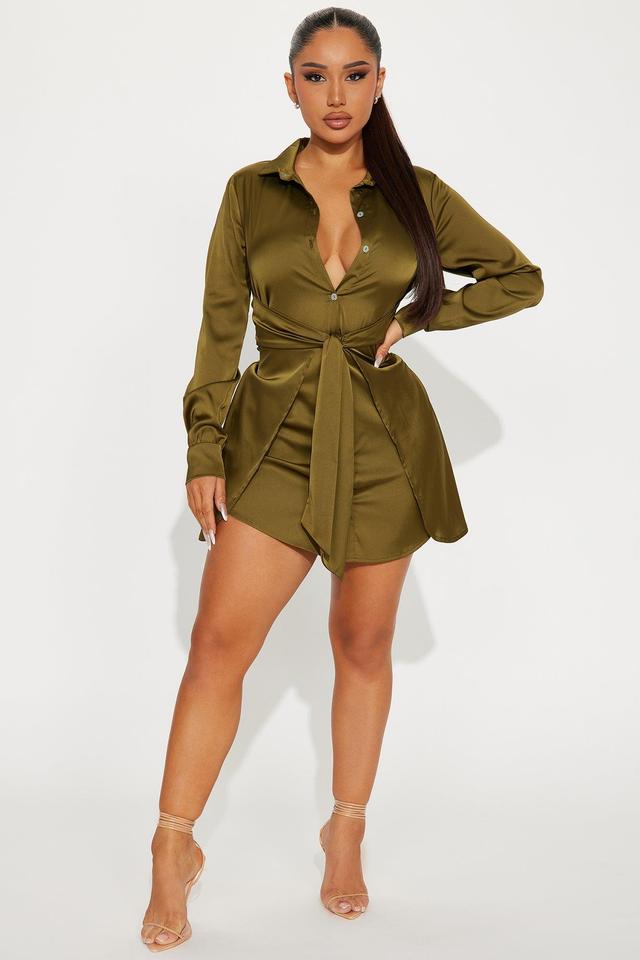 Jennifer Satin Mini Dress - Olive Product Image