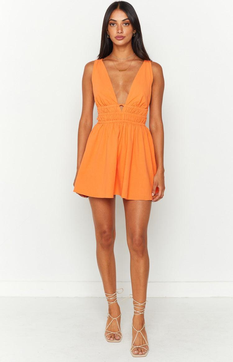 Genovia Crinkle Orange Mini Dress Product Image