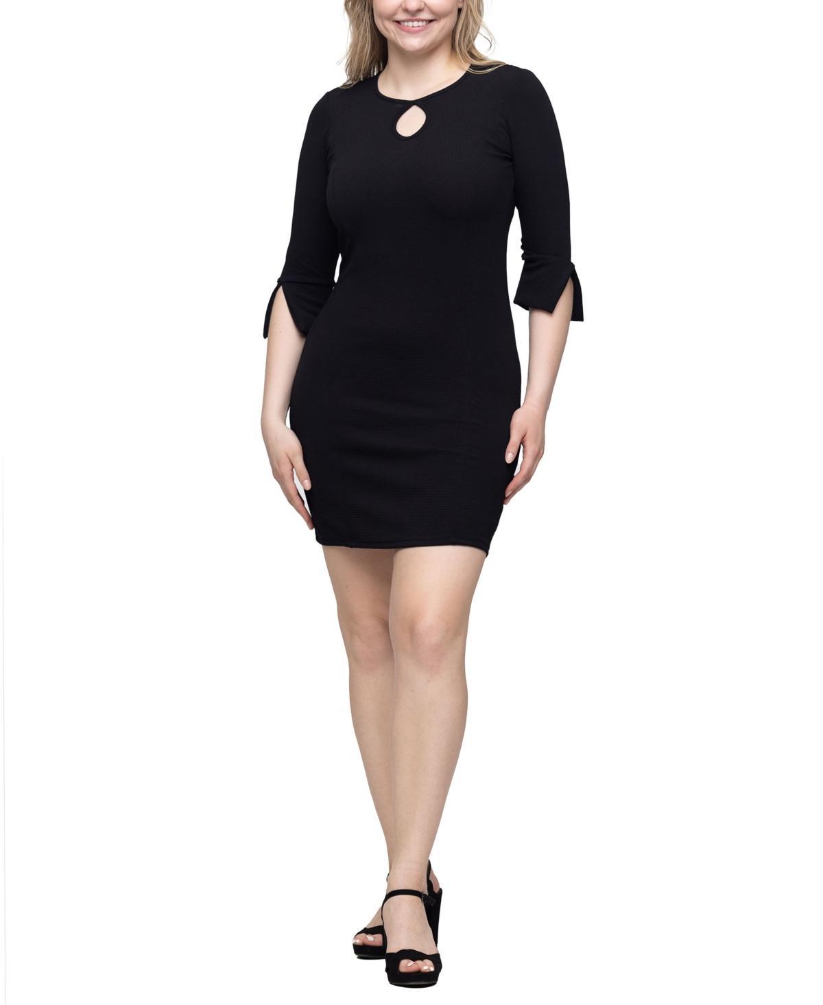 Womens 24Seven Comfort Apparel Keyhole 3/4-Sleeve Mini Dress Product Image